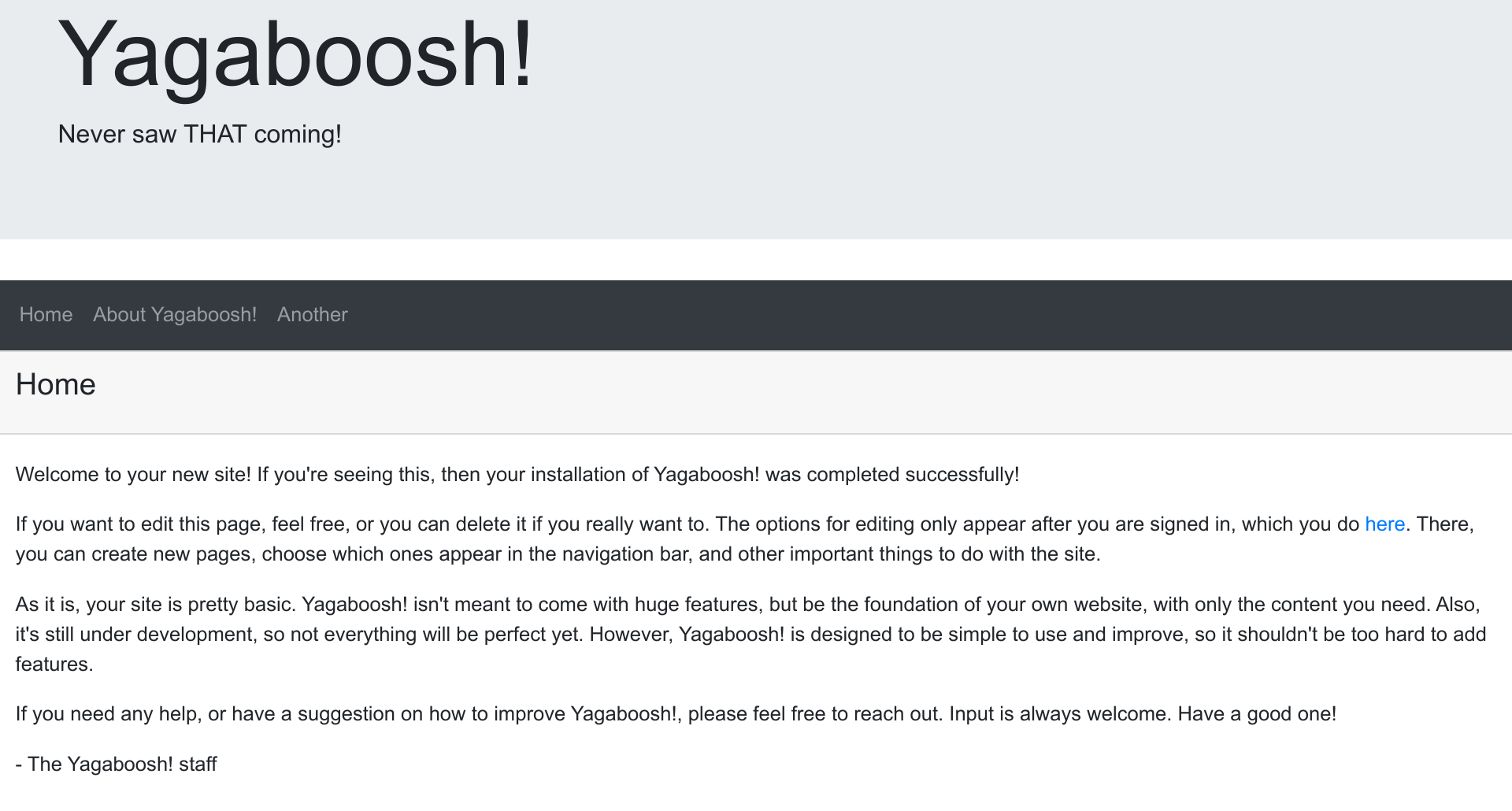 New Yagaboosh install page