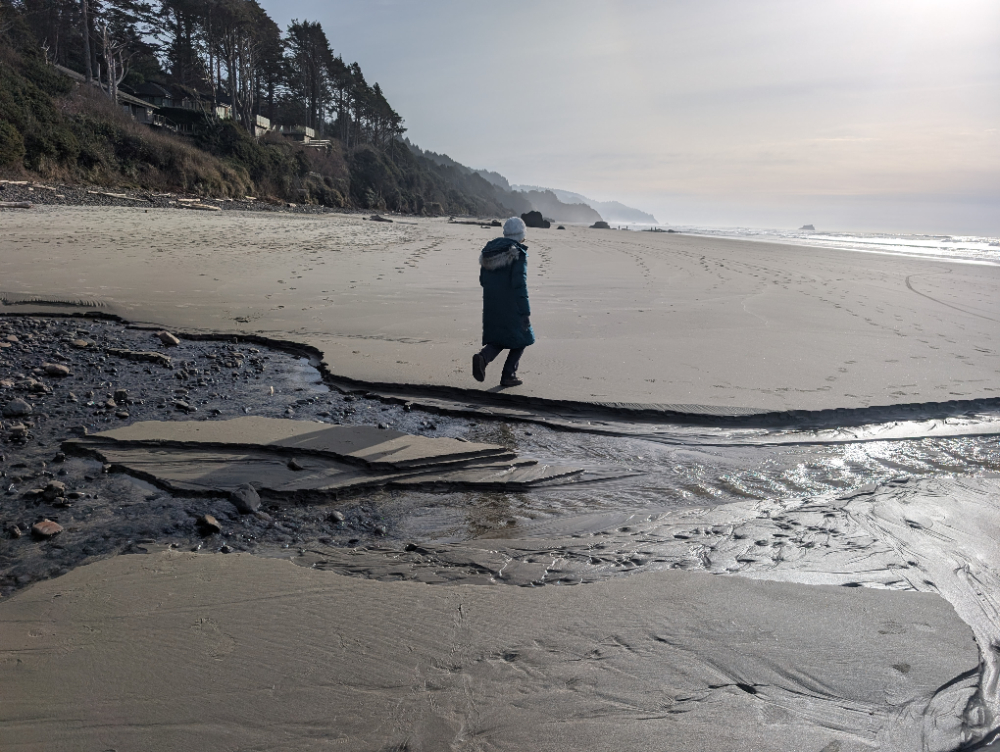 Crossing a small stream at the beach.